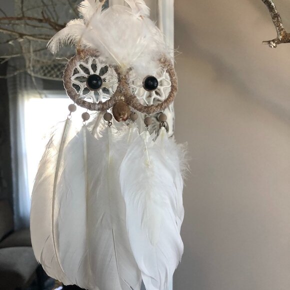 PIER 1 IMPORTS BOHO HANGING OWL WITH FEATHERS NWT - Picture 2 of 6
